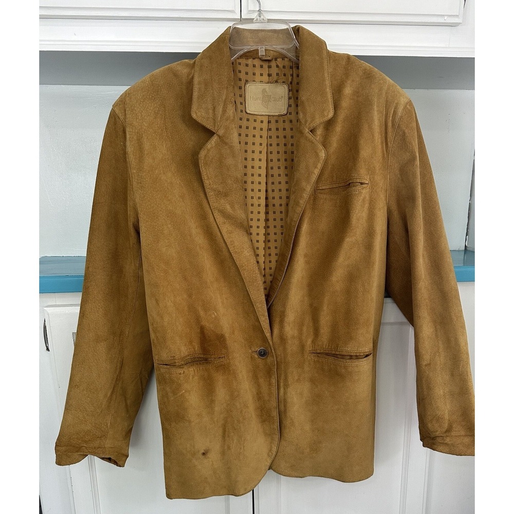 Hunt‎ Club Vintage Tan Suede Leather Blazer Jacket Women's S Camel Single Button